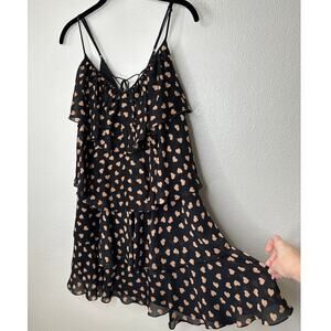 Carina Duek Black Peach Polka Dot Heart Vneck Tiered Ruffle Mini 40 / S